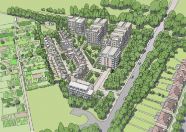 Proposed development plans for 265 The Ridgeway. It shows the architect drawings of multiple tower blocks which were proposed to be built on the site.